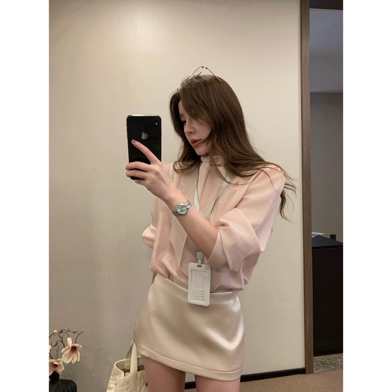 Wuli Duoduo Korean Women's Workwear* Natural Beauty Relaxed Feel Breathable Pink Design Shirt