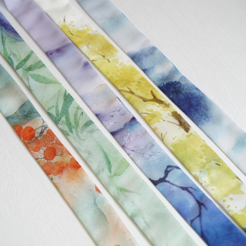 Cloud dark fog light original imitation hand-painted national wind landscape Han clothing printed hair with ancient wind hair rope strip silk scarf floating