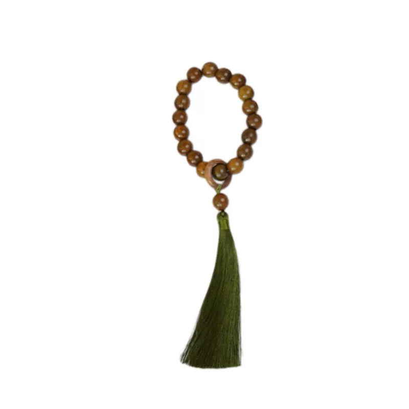 云深雾浅 Hanfu, handheld accessory green sandalwood, organic bracelet with tassels, Chinese style