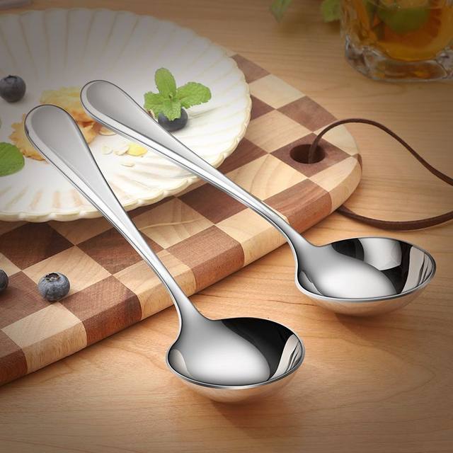 Deepening spoon Desktop split spoon Food grade 304 stainless steel Drink soup with soup spoon with big head and long handle Drink porridge spoon