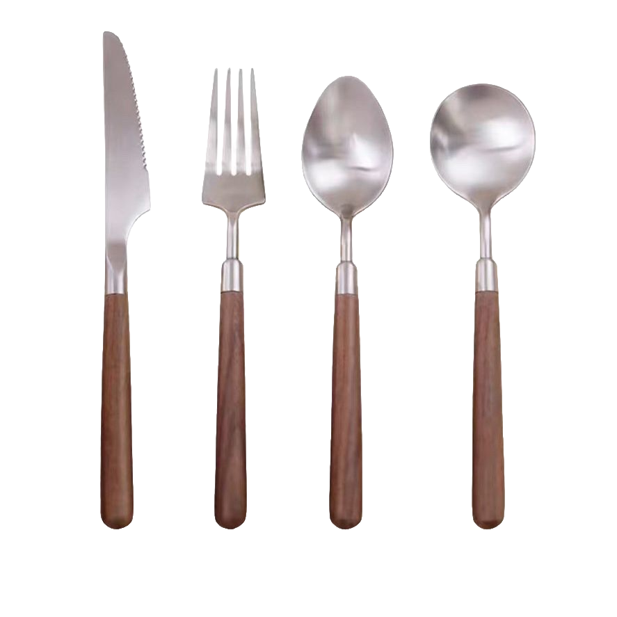 Stainless Steel High-End Retro Imitation Walnut Handle Steak Knife and Fork Western Food Knife, Fork and Spoon Dessert Rice Spoon Soup Spoon Tableware