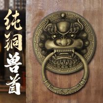 Chinese style pure copper animal head door ring antique lion head tiger head copper handle retro wooden door pull ring bronze door handle