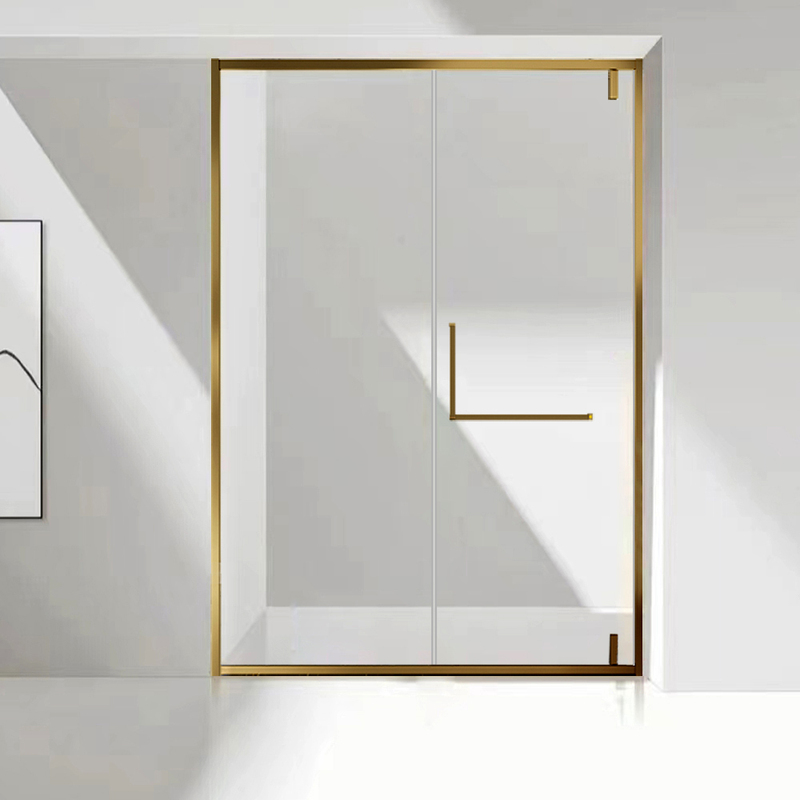 One-Line Brushed Gold Shower Enclosure with Inward and Outward Opening, Dry and Wet Separation Shower Partition, Bathroom Glass Door, Extremely Narrow Shower Screen