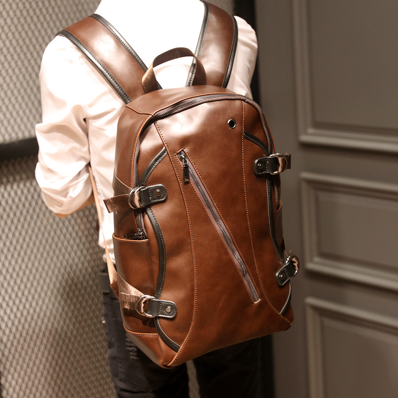 Hong Kong Student Bag Genuine Leather Rear Shoulder Bag Retro Hand Double Shoulder men and women Travel Shoulder Bag Tide Bag
