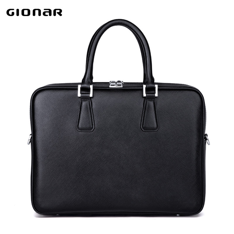 GIONAR Men's Business Briefcase Men's Genuine Leather Laptop Bag Single Shoulder Official Hand CarryIng Cowhide Bag Large Capacity