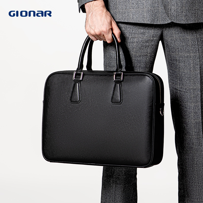GIONAR手提包袋男款真皮包商务电脑包真皮政府会议防水律师公文包