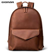 GIONAR Crazy Horse leather retro style mens and womens leather backpack mens and womens travel casual cowhide shoulder computer bag