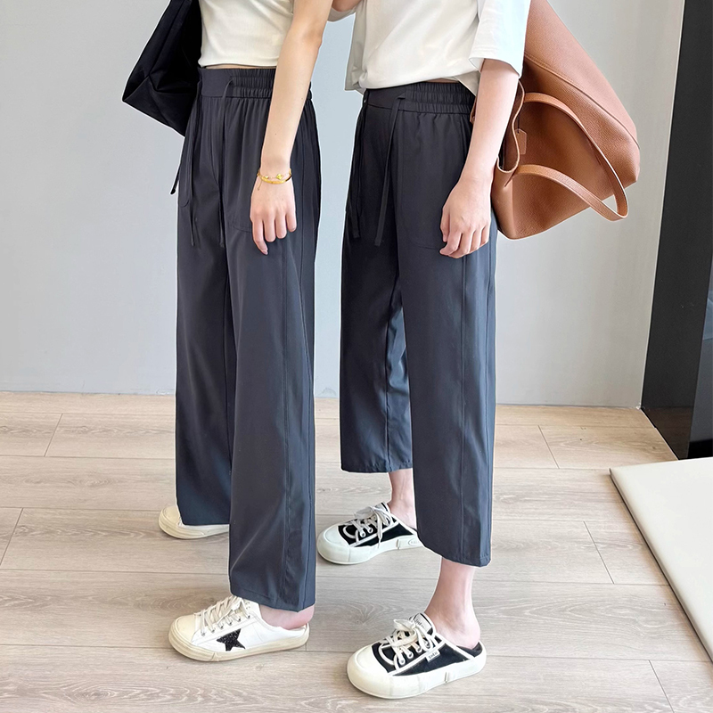 Pear-Shaped Body Pants for Women in Summer Thin Large Size High-Waisted Straight Cropped Pants for Fat Girls Loose Wide-Leg Nine-Point Pants