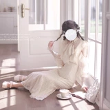 Оригинальная элегантная шифоновая кружевная рубашка с бантиком, юбка, длина миди