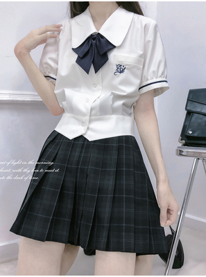 taobao agent Summer white brace, shirt, bow tie, with embroidery