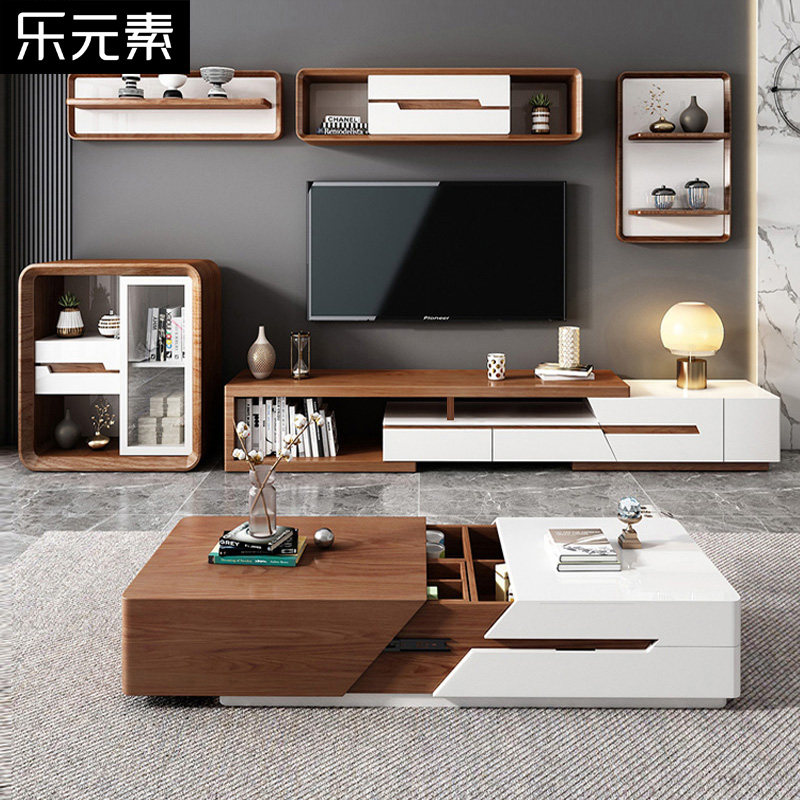 Nordic rock slab TV cabinet retractable modern simple TV cabinet coffee table combination set small apartment type home