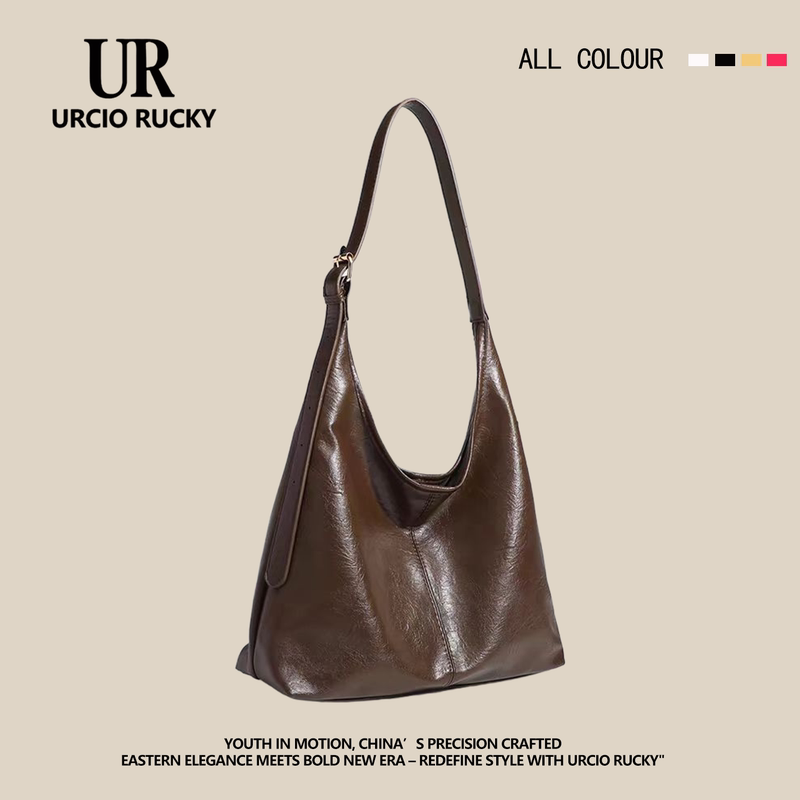 Urcio Rucky Korean Retro Large-Capacity Tote Bag for Women 2026 New Soft Leather Commuter Shoulder Underarm Bag