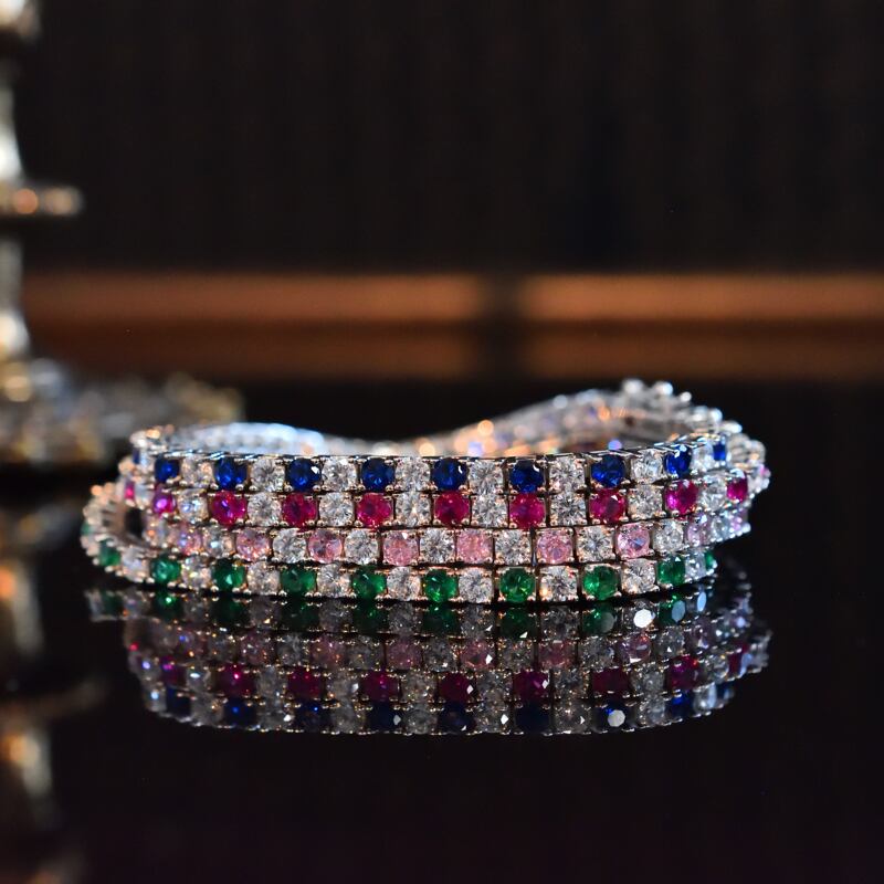 S925 Sterling Silver Thick Gold-Plated Tennis Bracelet 3mm High Carbon Artificial Diamond Bracelet Elegant Accessible Luxury Jewelry Rose Pink Gift