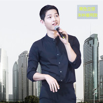 Upper New Shirt Mens Long sleeves Han version Body Fashion Trend Business Positive Dress Exterior Shirt Song Midi the same stand-up collar shirt