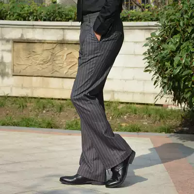 Autumn striped flared pants Men's hanging comfortable micro-flared trousers Business casual high trousers Dancing wide-legged pants