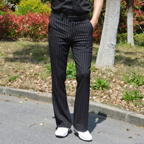 Upper new vertical stripe Thing suit pants mens fashion casual pituality gentle mens horn pants Korean version free of hot pants male