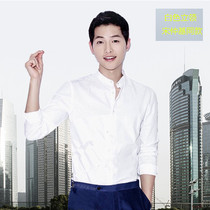Upper New Song Zhongji Tongtong Shirt Mens Long sleeves Business Zheng Neckline Shirt Man Han Version Trend Round Collar White Shirt