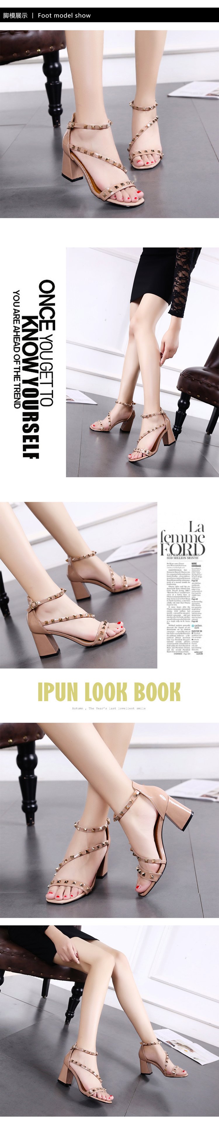 Mùa hè 2018 mới thời trang Hàn Quốc đinh tán hở ngón sandal khóa từ hoang dã dày với đôi giày cao gót nhỏ tươi mới dép đế xuồng