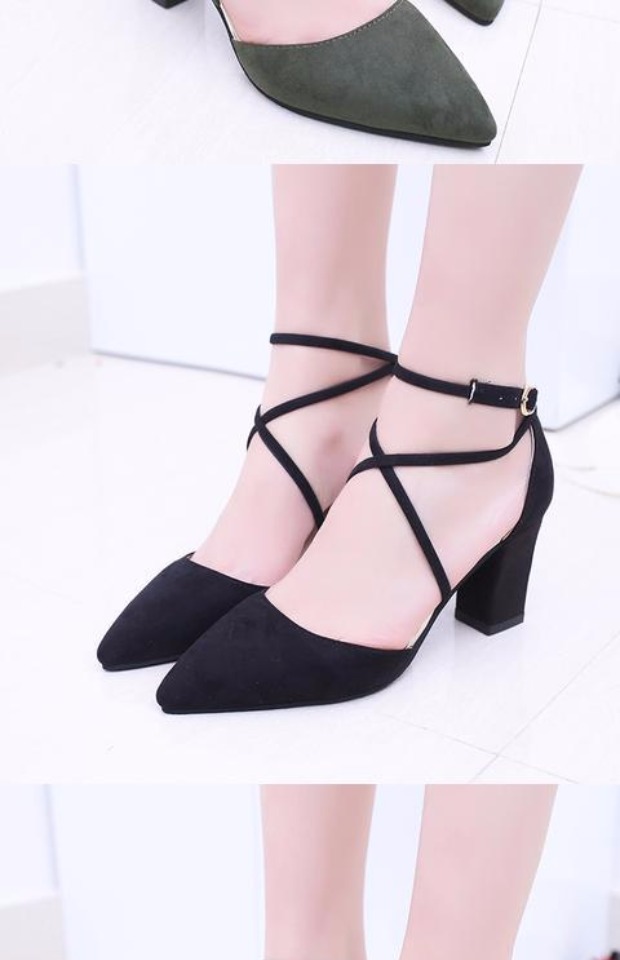 Mùa hè 2017 mới sandal nữ dày với giày da lộn Giày cao gót nhọn mũi nhọn có quai chéo Giày nữ Roman dép givenchy