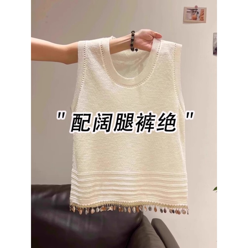 Ethnic Style Tassel Sequin Knitted Vest for Women 2026 New Wide Summer Outerwear High-End Sleeveless Top Ethnic Style Tassel Sequin Knitted Vest for Women 2026 New Wide Summer Outerwear High-End Sleeveless Top