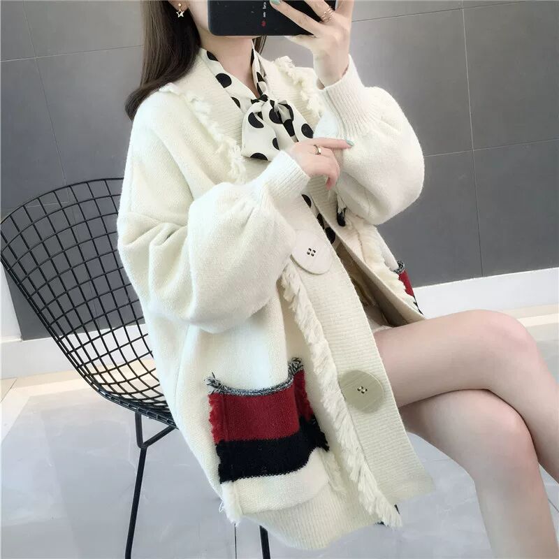 2021 New ladies' sweater loot outside wearing women's damp autumn and winter thickened 100 hitch-knitted sweatshirt for women