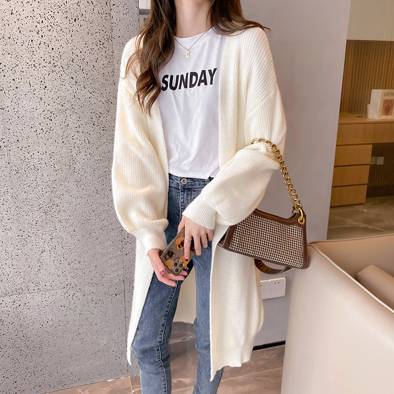 Net red medium long version knit cardiovert 2021 autumn winter new lazy wind thickened outside wearing loose sweater jacket woman