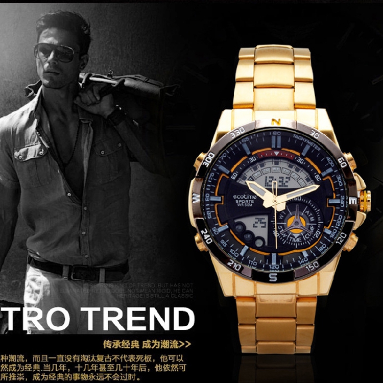 Highend LED golden sport watch man businesswater watch