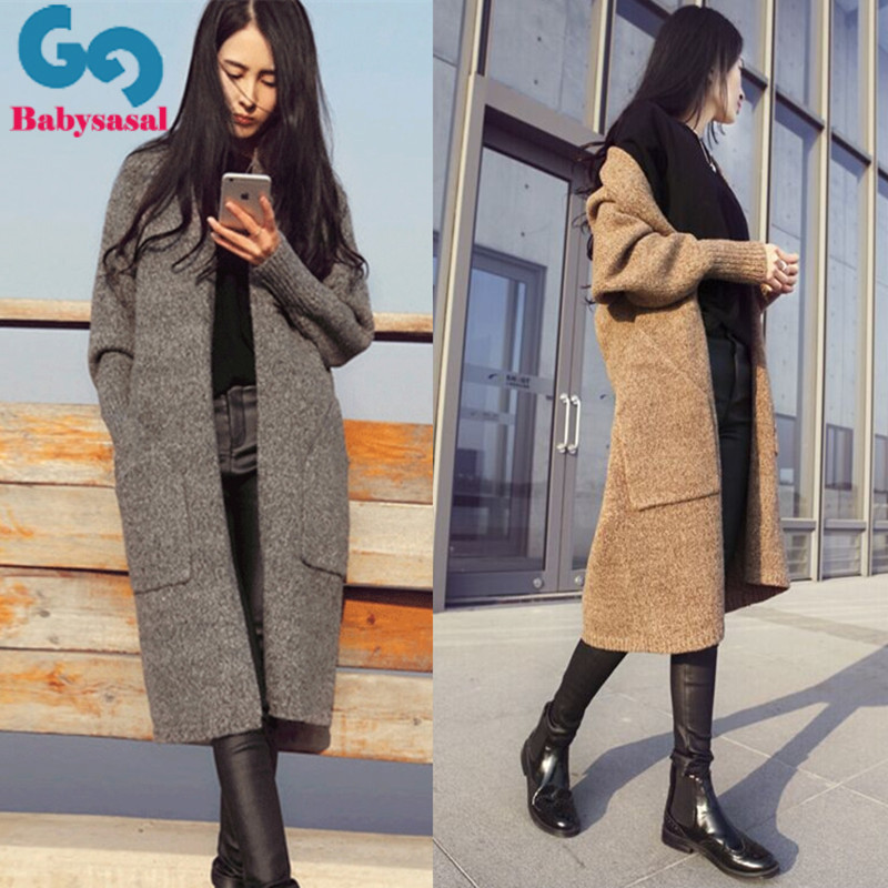 2022 winter women large size sweater long knit pocket coat