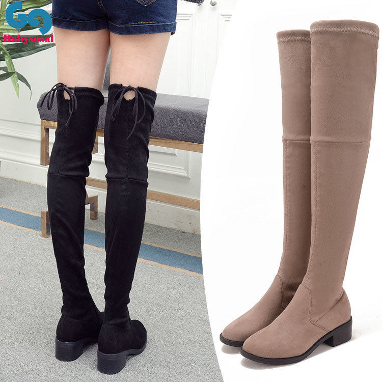 European stretch leather knee boot women winter high boots