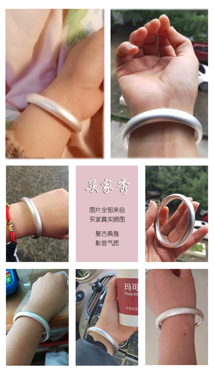 Vòng tay trái tim Vòng tay bạc Chính hãng Nữ 9999 Triệu Bạc nguyên chất Chân bạc Kinh thánh Hoa sen cổ xưa Luật bạc đi qua - Vòng đeo tay Cuff vòng đá thạch anh