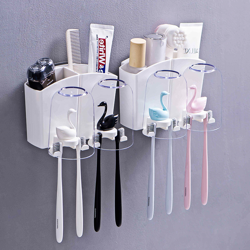 Hanging Toothbrush Rack Suction Wall Type Creative Mouthwash Cup Suit Makeup Room Tooth Vat Toothbrush Shelve Couple's double