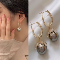 2021 summer new goddess fan retro temperament advanced earrings pearl earrings exquisite ear buckle ear decoration tide