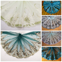 Green wide net yarn embroidery lace Hanfu cheongsam waffles headscarf skirt dress decoration ethnic style Auxiliary