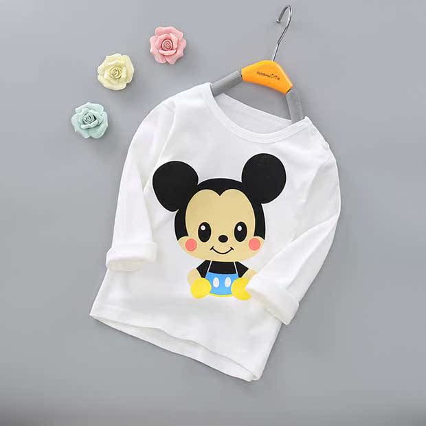 Áo thun cotton bé gái Qiuyi trẻ em bé trai và bé gái Áo phông dài tay ngọn 1-3 tuổi -5 tuổi - 8 tuổi quần áo bé trai