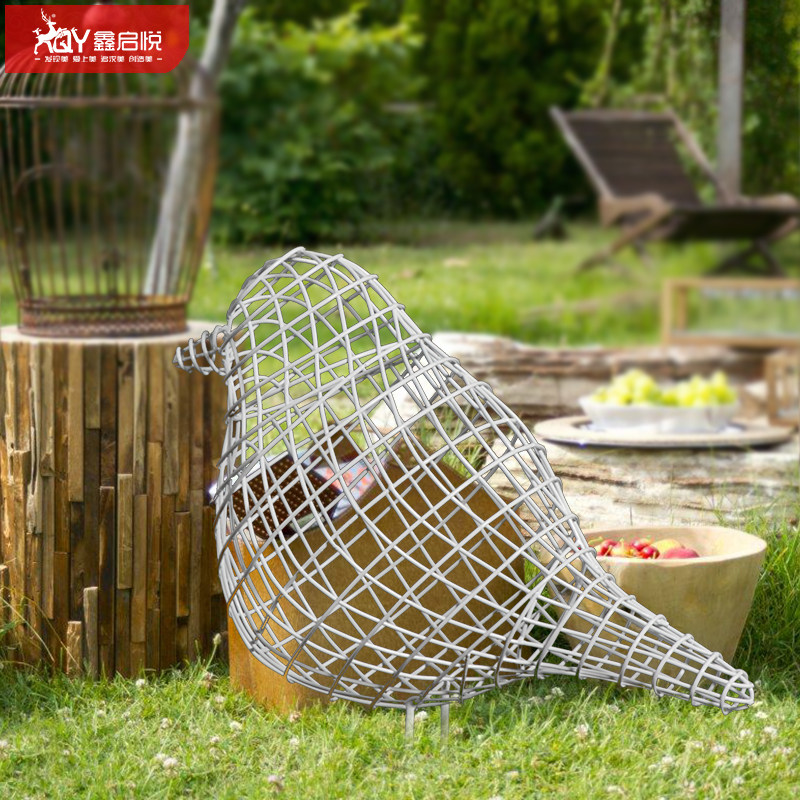 Iron Art Stainless Steel Hollowed-out Small Bird Sculpture Emulation Metal Animal Grid Outdoor Garden Forest Landscape Decoration Pendulum-Taobao