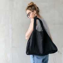 Pure linen shopping bag linen enzyme wash environmental protection single piece portable storage bag art shoulder Womens bag shopping bag