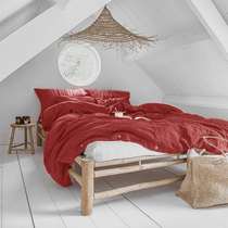 Natural linen four-piece set of Japanese plain wash antibacterial skin-friendly comfortable sheets bed hats three-piece European style