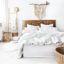 Japanese light luxury high quality 100% hemp four-piece set natural antibacterial activity enzyme wash General Linen white bedding