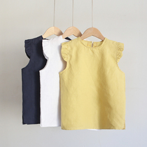 Childrens flying sleeve vest girl pure linen fine Princess vest solid color after elastic buckle summer thin