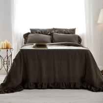 French imported pure linen four-piece bedding quilt cover bed linen ruffles bed skirt simple solid color 1 8m