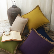 Solid color cotton linen sofa lace pillow cushion living room pillow bedside large backrest pillow case without core linen