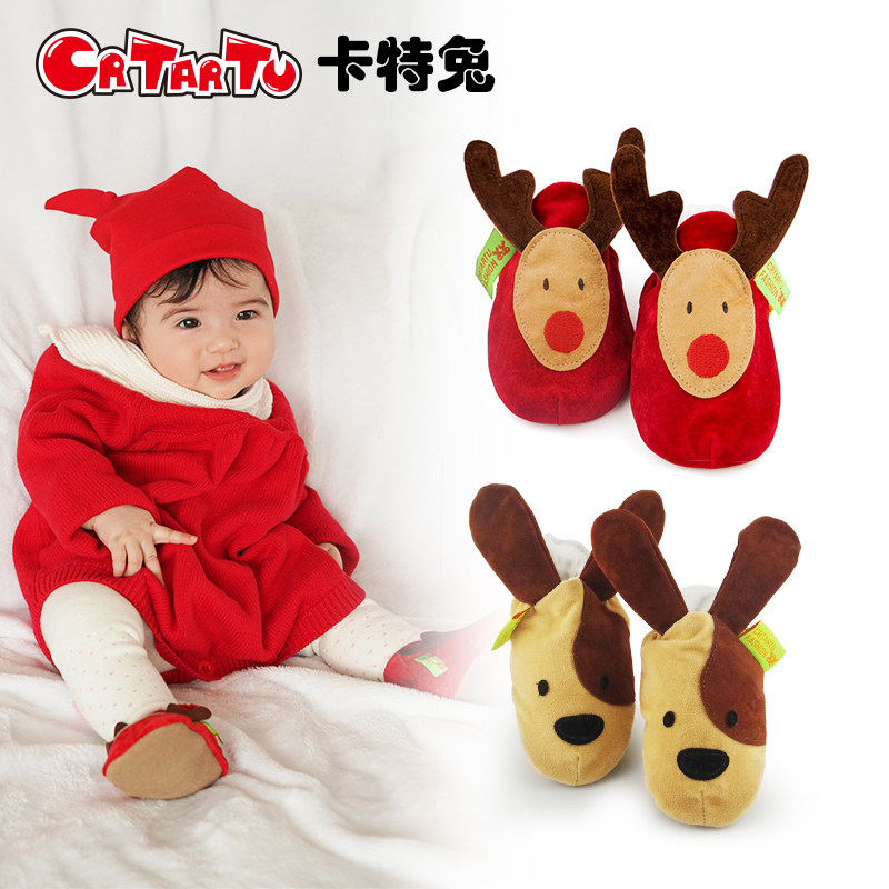 Carter Bunny soft-soled shoes 0-1 year old baby do not drop shoes crawling shoes warm shoes home step shoes non-slip shoes
