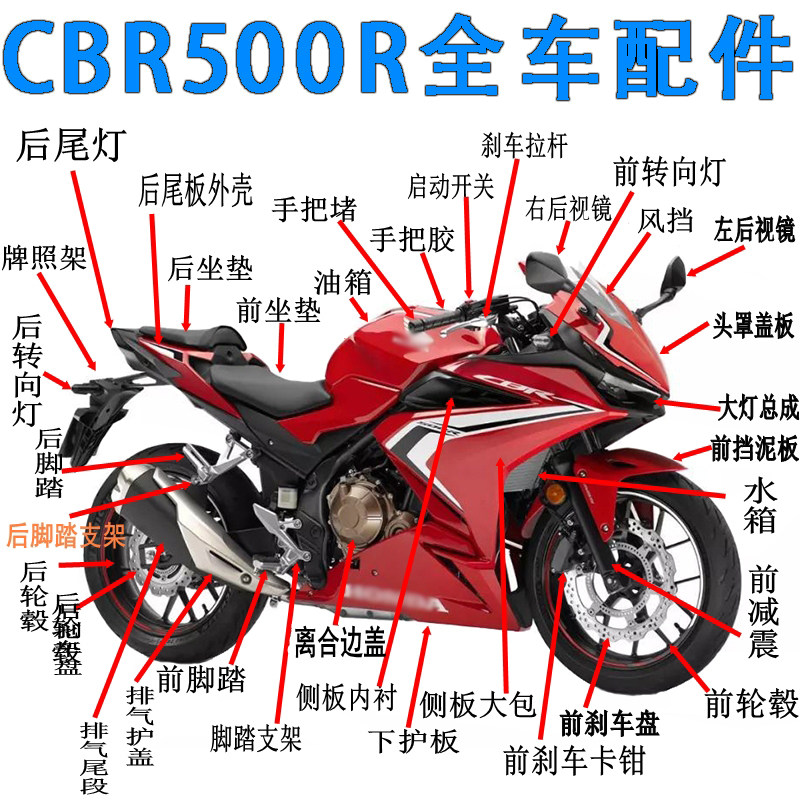 อุปกรณ์เสริมครบชุดสำหรับ Cbr500R: แตร กระจกมองข้าง สวิตช์แฮนด์ แผ่นคลัตช์ ฝาครอบด้านข้าง คันเบรก โช้คอัพ