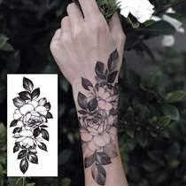 Hand back tattoo stickers for men waterproof durable flower hand permanent washable arm black and white flowers realistic tattoo stickers for women social