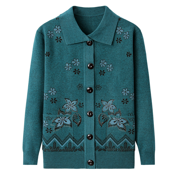 Middle-aged and elderly women's women's mother plus velvet winter sweater jacket old lady cardigan old lady loose lapel top