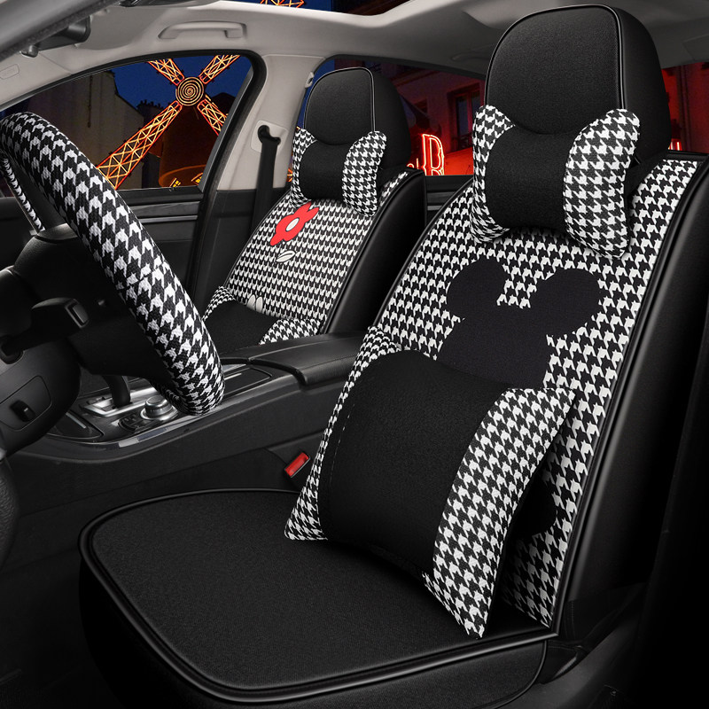 Cartoon car seat cushion four seasons universal cute seat cushion full surround seat cover net red winter goddess all-inclusive seat seat cover