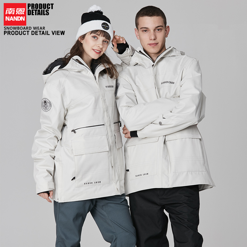 NANDN Nan'en ski wear men's and women's double snowboard top waterproof jacket cotton powder black and white army green slim