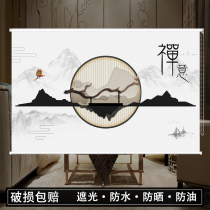 Custom New Chinese retro roller blind shading Living room Bedroom Bedroom Shading Book Room Tea Room Curtain Free Hand Pull Lift