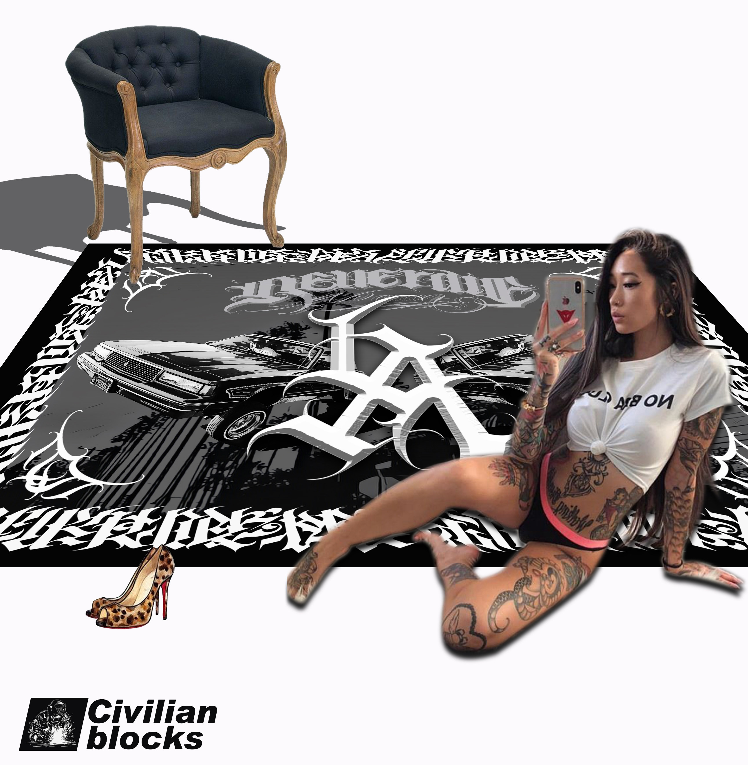 LA, Europe, America, West Coast, Chicano, old school, cursive, hip-hop, rap, gangster, hardcore carpet