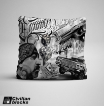 low rider West Coast Chicano Gangsta hardcore hip-hop rap dollar dice flower body print pillow